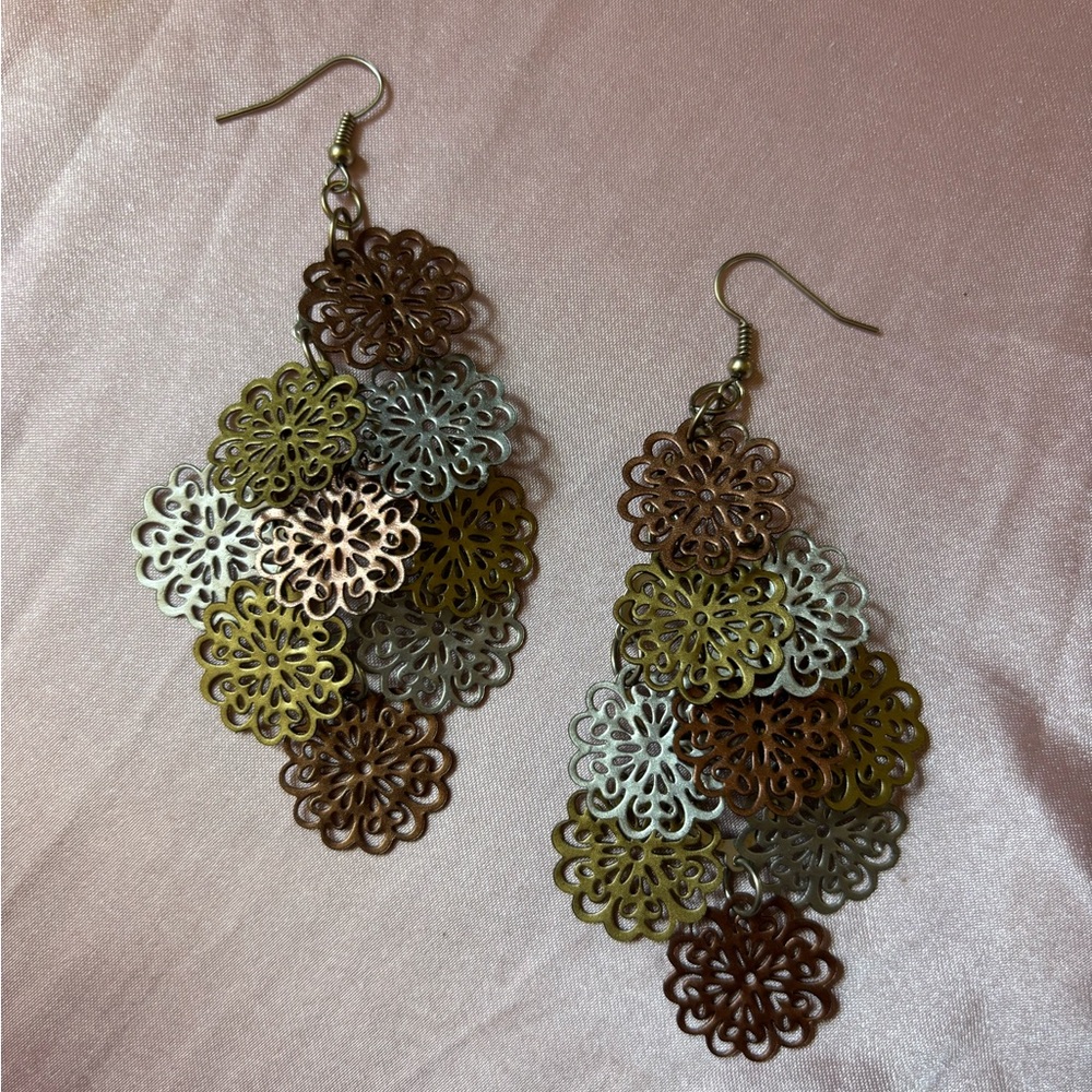 Elegant Multi-Tone Floral Earrings